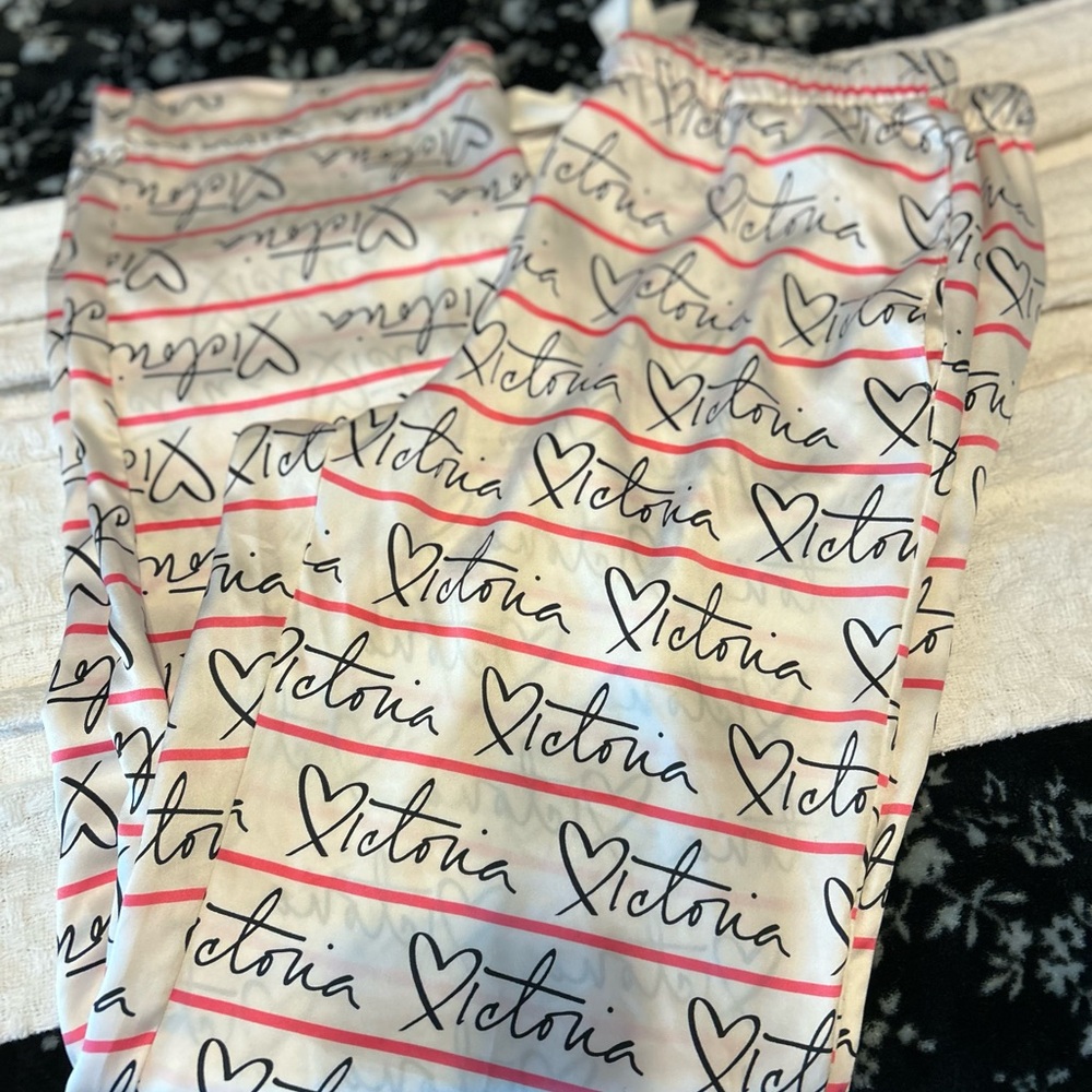 Victoria Secret Pajamas pants- White with Black and Pink Accents